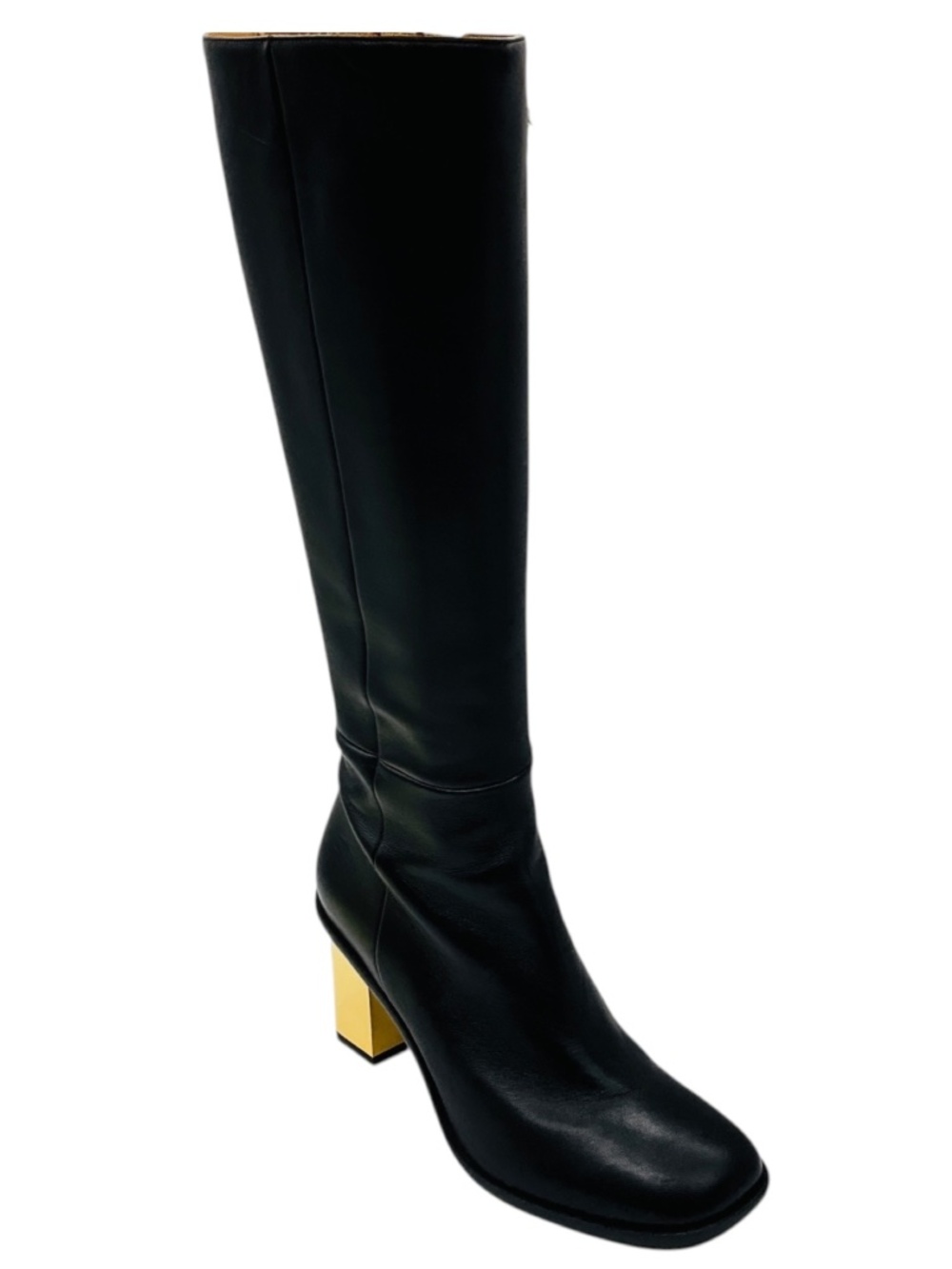 Chloe Black Tall Leather Boots with Gold Heel